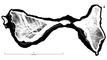 Map of Ofu and Olosega (American Samoa) showing terraced landscapes revealed by LIDAR remote sensing.